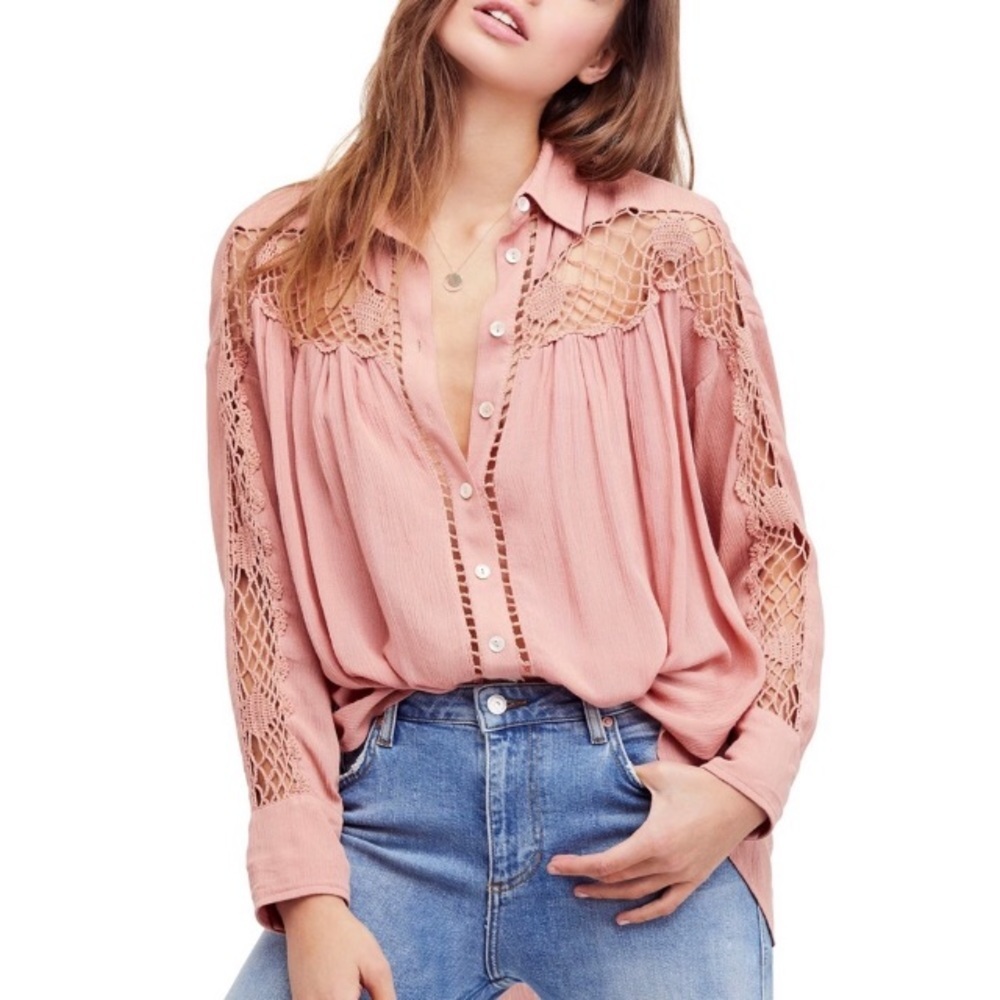 Free People Katie Bird Crochet Inset festival Top